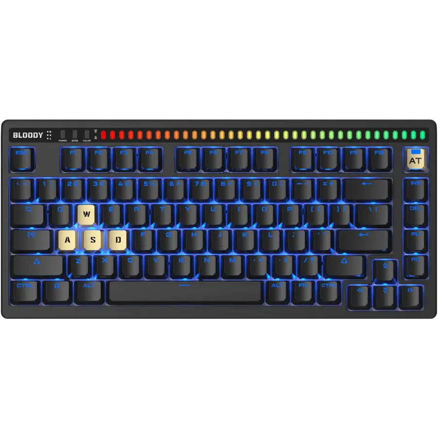 Bloody AT75 Alpha Optical Switch Gaming Keyboard, Adjustable Actuation Point, eXact Reset System, PBT Keycaps, 7 RGB Backlit Effects, Black